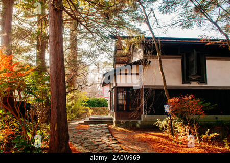 DEC 3, 2018 Kakunodate, Japan - Kakunodate old Samurai town famous vintage Edo houses that became museum with big tree in Akita, Tohoku region Stock Photo