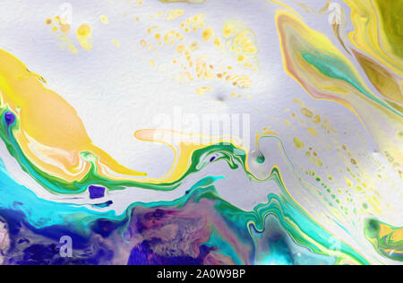 Acrylic marbling painting. Hand drawing. Fragment of artwork. Pansy close up. Stock Photo
