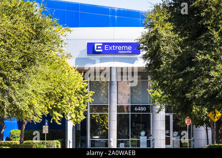Sep 19, 2019 San Jose / CA / USA - Extreme Networks headquarters in Silicon Valley; Extreme Networks designs, develops and manufactures wired and wire Stock Photo