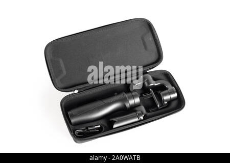 Stabilizer for a compact video camera in a case.Isolated on white background.