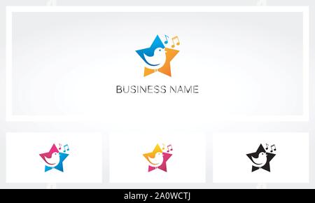 Bird Sing Chirp Star Logo Stock Vector