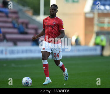 21st September 2019, DW Stadium, Wigan, England; Sky Bet Championship Football, Wigan Athletic vs Charlton Athletic ; Jonathan Leko (14) of Charlton Athletic in action during the game  Credit: Richard Long/News Images  English Football League images are subject to DataCo Licence Stock Photo