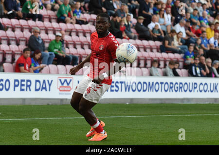 21st September 2019, DW Stadium, Wigan, England; Sky Bet Championship Football, Wigan Athletic vs Charlton Athletic ; Adedeji Oshilaja (4) of Charlton Athletic in action during the game  Credit: Richard Long/News Images  English Football League images are subject to DataCo Licence Stock Photo