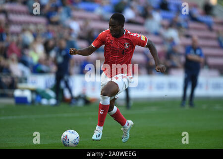 21st September 2019, DW Stadium, Wigan, England; Sky Bet Championship Football, Wigan Athletic vs Charlton Athletic ; Jonathan Leko (14) of Charlton Athletic in action during the game  Credit: Richard Long/News Images  English Football League images are subject to DataCo Licence Stock Photo