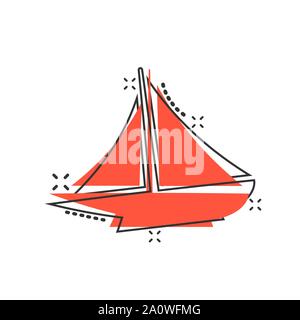 Ship cruise sign icon in comic style. Cargo boat vector cartoon illustration on white isolated background. Vessel business concept splash effect. Stock Vector