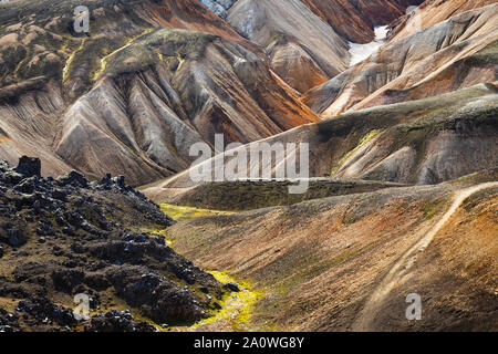 Multi-colored mountains in Landmannalaugar, Iceland Stock Photo