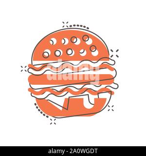 Burger sign icon in comic style. Hamburger vector cartoon illustration ...