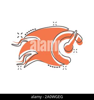 Flaming speedometer sign icon in comic style. Accelerate vector cartoon illustration on white isolated background. Motion tachometer business concept Stock Vector