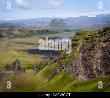 Beatiful green landscape as seen from Dyrhólaey, Iceland Stock Photo