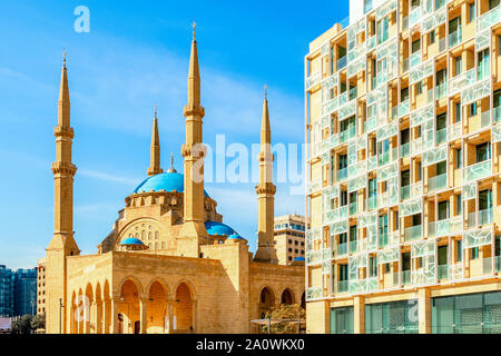 Mohammad Al-Amin Mosque and modern buildings in the center of Beirut, Lebanon Stock Photo