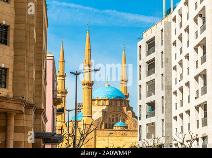 Mohammad Al-Amin Mosque and modern buildings in the center of Beirut, Lebanon Stock Photo