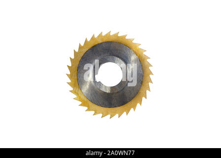 Wood cutting disc, 32 yellow teeth, isolated on a white background with a clipping path. Stock Photo