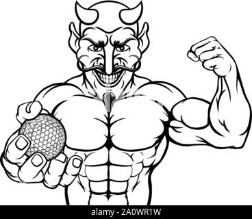 Devil Golf Sports Mascot Holding Ball Stock Vector