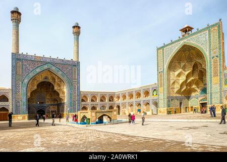 Courtyard with the south and west Iwans, Masjed-e Djame or Jameh Mosque, Esfahan, Iran Stock Photo