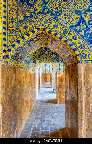 Interior passage, Masjed-e Imam Mosque, Maydam-e Iman square, Esfahan, Iran Stock Photo