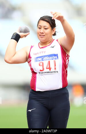 Osaka, Japan. 21st Sep, 2019. Aya Ota Athletics : The 67th All Japan Industrial Athletics Championship, Women's Shot Put Final at Yanmar Stadium Nagai in Osaka, Japan . Credit: Naoki Nishimura/AFLO SPORT/Alamy Live News Stock Photo