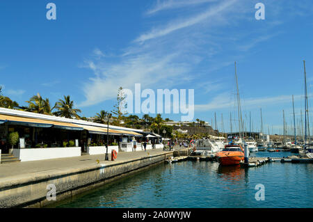 Boats and yachts in Puerto Calero harbour in Lanzarote Stock Photo