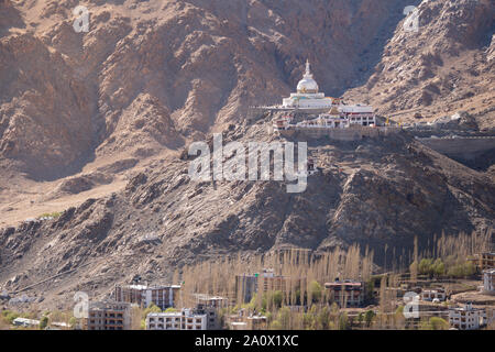 Shanti Stupa on a hilltop in Leh Ladakh, India Stock Photo