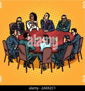 international negotiations diplomats. Pop art retro vector illustration drawing Stock Vector