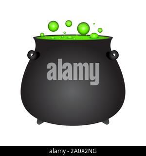 Halloween witch potion in pot isolated on white Stock Vector