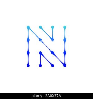 Letter N Logo consisted of dots and lines, molecular structure. Stock Vector illustration isolated on white background. Stock Vector