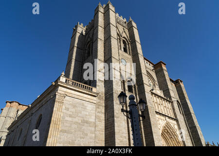 Main facade of the gothic cathedral of Avila in Spain Stock Photo