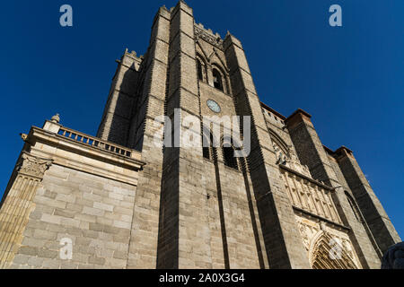 Main facade of the gothic cathedral of Avila in Spain Stock Photo