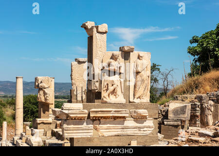 Monument to Memmio at the historic archaeological site of Ephesus in Turkey. Stock Photo