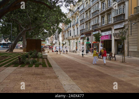 Malaga city, after construction works, Alameda Principal, recently pedestrianised. Andalusia, Spain. Stock Photo