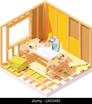 Vector isometric house construction Stock Vector