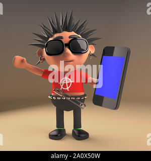 Spiky haired teenage 3d punk rock cartoon character holding a silver ...