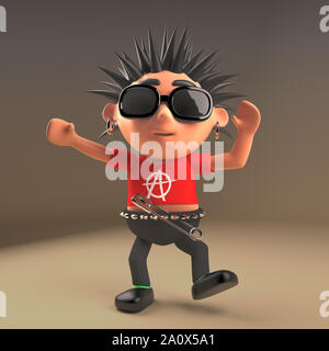 Dancing 3d cartoon punk rocker with spiky hair in front of a rave party ...