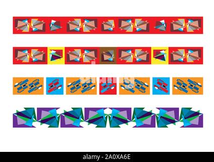 Frieze border patterns, Abstract colorful geometric ornate decor. Stock Vector