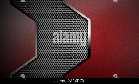 3d illustration. material design. red and black carbon fiber and chromium frame. metal background. Stock Photo