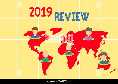 Word writing text 2019 Review. Business photo showcasing New trends and prospects in tourism or services for 2019 Connection multiethnic persons all o Stock Photo