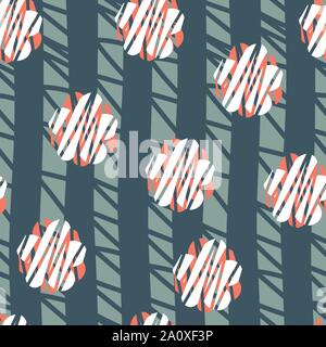 seamless vector botanical graphic pattern wtih tealstripes and simple floral shapes Stock Vector