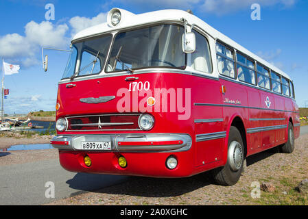 ST. PETERSBURG, RUSSIA - SEPTEMBER 14, 2019: Hungarian bus 'Icarus 55.14 Lux' close-up. The annual festival of retro transport 'Fortune-2019' in Krons Stock Photo