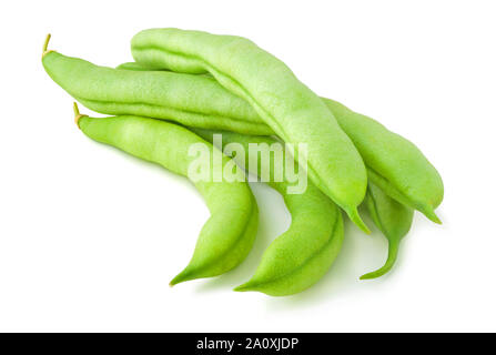 Pile of raw runner beans (string beans) isolated on white background Stock Photo