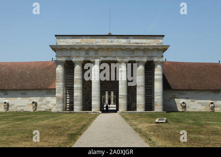 Entering to the Royal Saltworks designed by French Neoclassical architect Claude Nicolas Ledoux (1775-1778) at Arc-et-Senans in Doubs, France. Stock Photo