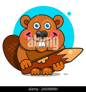 Beaver In Flat Style. Symbol, Logo Illustration. Smile Icon Stock Vector