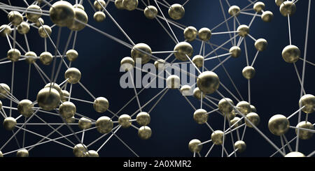 Abstract science molecular structure network, dark background, 3d illustration Stock Photo