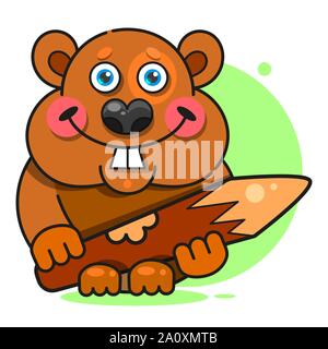 Beaver In Flat Style. Symbol, Logo Illustration. Smile Icon Stock Vector