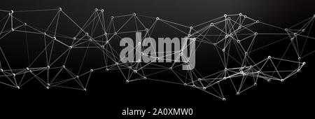 Global communication network, business, technology concept, black abstract background, banner. 3d illustration Stock Photo