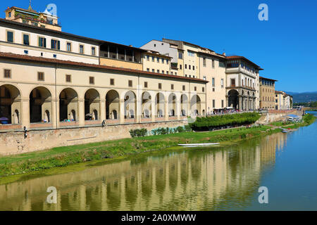 The Uffizi Gallery and the River Arno, Florence, Italy Stock Photo