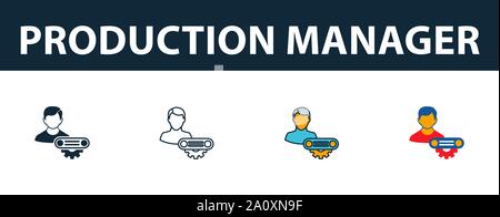 Production Manager icon set. Four simple symbols in diferent styles from risk management icons collection. Creative production manager icons filled Stock Vector