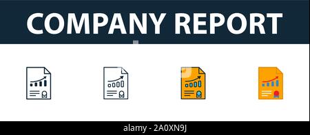 Company Report icon set. Four simple symbols in diferent styles from risk management icons collection. Creative company report icons filled, outline Stock Vector