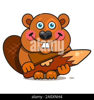 Beaver In Flat Style. Symbol, Logo Illustration. Smile Icon Stock Vector