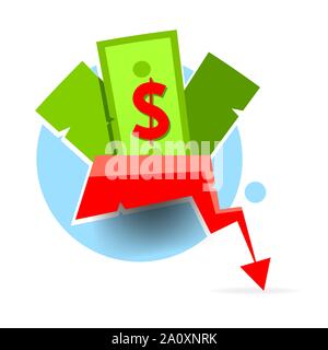 Reduces The Effect Of Red Lines. Line Icon Of Reducing Money. The Percentage Down The Line Icon. Cost Reduction-reduce The Dollar Icon. The Icon Of Th Stock Vector