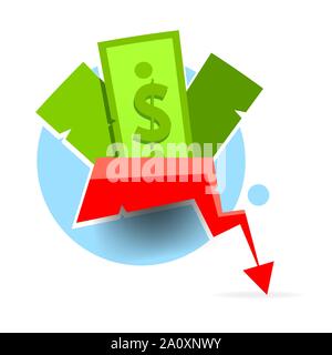 Reduces The Effect Of Red Lines. Line Icon Of Reducing Money. The Percentage Down The Line Icon. Cost Reduction-reduce The Dollar Icon. The Icon Of Th Stock Vector