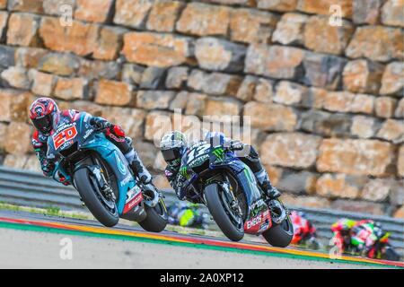 FABIO QUARTARARO (20) of France and Petronas Yamaha SRT and MAVERICK VIÑALES (12) of Spain and Monster Yamaha Moto GP during the MOTO GP Race of theAragon Grand Prix at Motorland Aragon racetrack in Alcañiz, Spain on September  22, 2019 (Photo: Alvaro Sanchez) Cordon Press Stock Photo